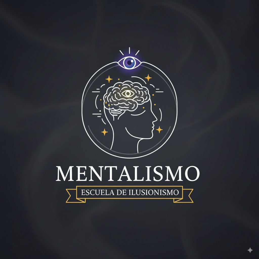 Logo de 'Magia con Monedas'. Muestra una mano en posición de truco sosteniendo una moneda brillante, rodeada de más monedas y estrellas, dentro de un círculo. Debajo, el texto 'MAGIA CON MONEDAS' y una cinta con 'ESCUELA DE ILUSIONISMO'